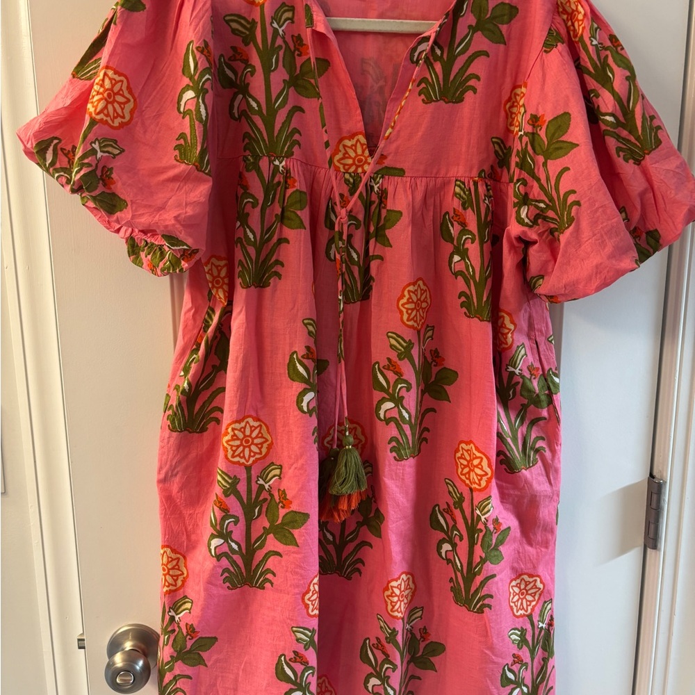 THML Floral Pink Dress with Puff Sleeves